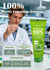 MIRACLAIR Aloe Gel texture close-up emphasizes soothing, fragrance-free formula.
