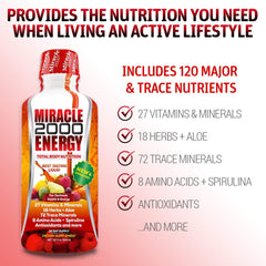Ingredient list for Miracle 2000 including vitamins minerals spirulina antioxidants and aloe