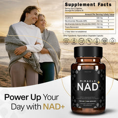 Close-up of Urolithin A+, Nicotinamide Riboside NR, NAD and Trans-Resveratrol ingredients
