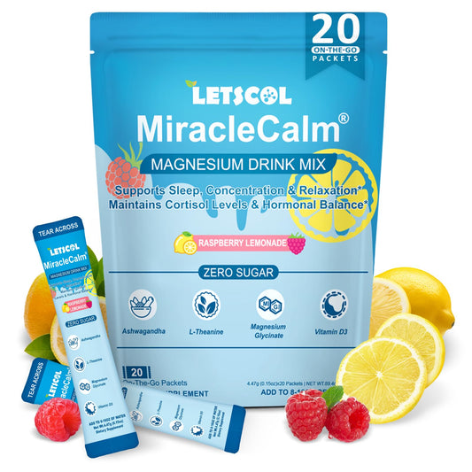 MiracleCalm Raspberry Lemonade drink mix powder sachet front view