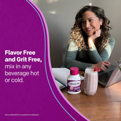 MiraLAX powder blends into a cold drink smoothly.