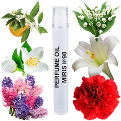 Front view of MIRIS No. 98 perfume oil roll-on bottle
