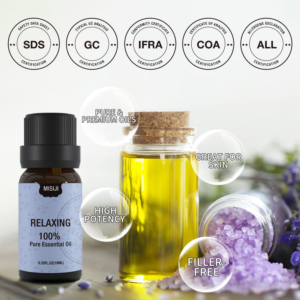 Six 10ml MISIJI essential oil bottles displayed