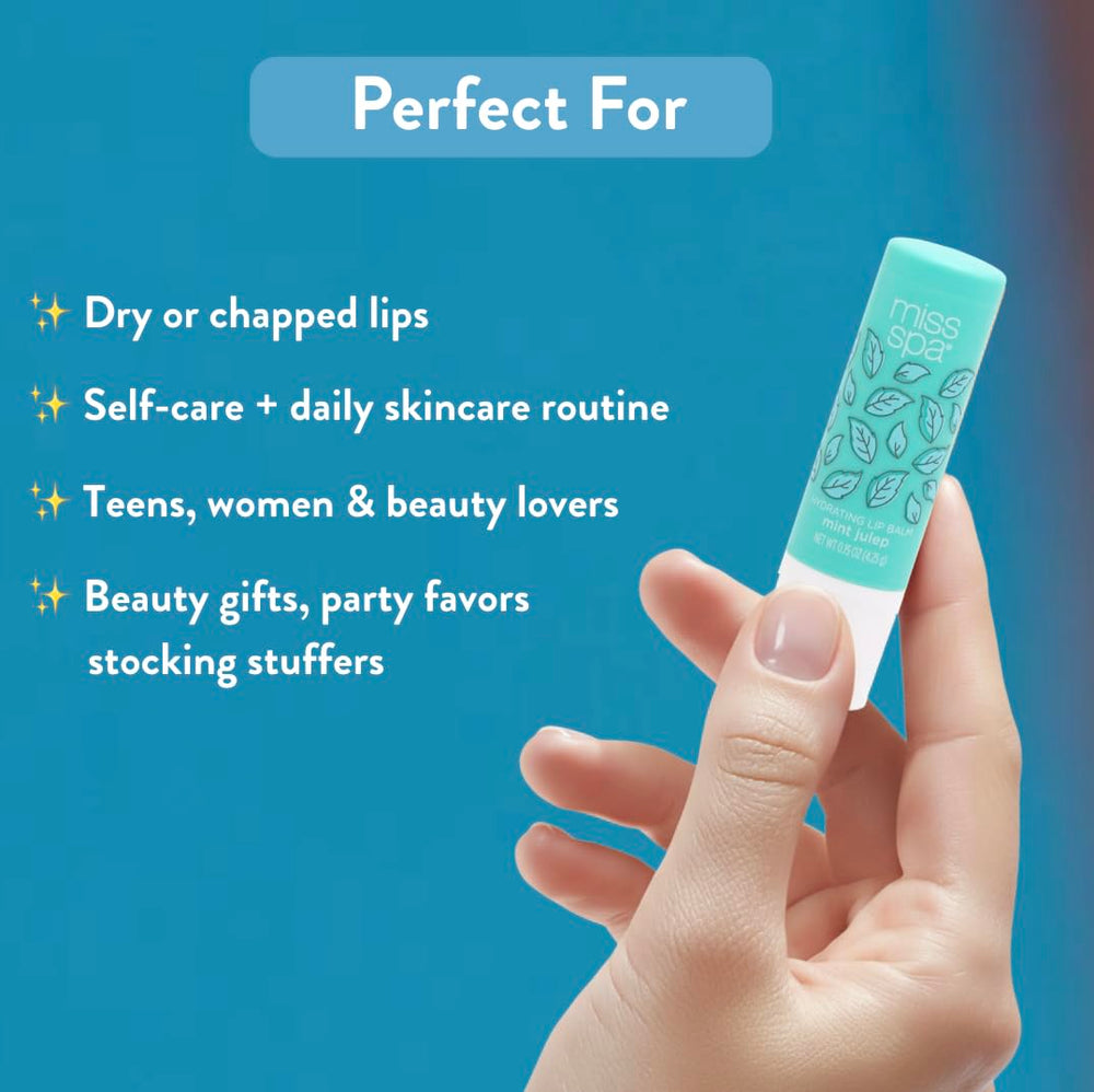 Miss Spa Vanilla Latte lip balm provides gentle moisture and comforting scent.