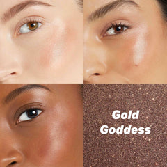 MISS2M Chic Bright Highlighter swatch on cheek shows natural radiance.