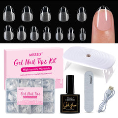 Misssix extra-short almond nail tips kit contents for at-home manicure