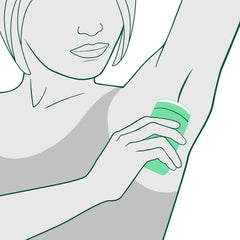 Close-up of underarm application highlighting non-sticky, silky feel.