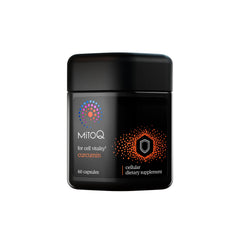 Front view of MitoQ Curcumin Advanced CoQ10 bottle, 60 capsules