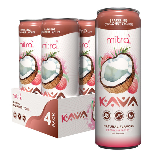 MITRA9 Coconut Lychee Sparkling Kava Drink bottle front view