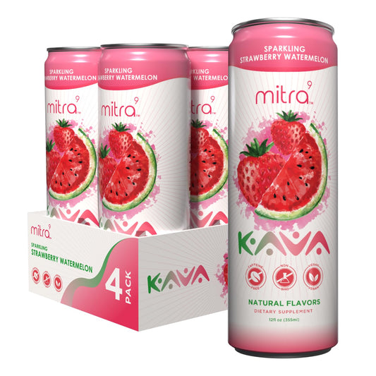 MITRA9 Strawberry Watermelon Sparkling Kava Drink bottle front view