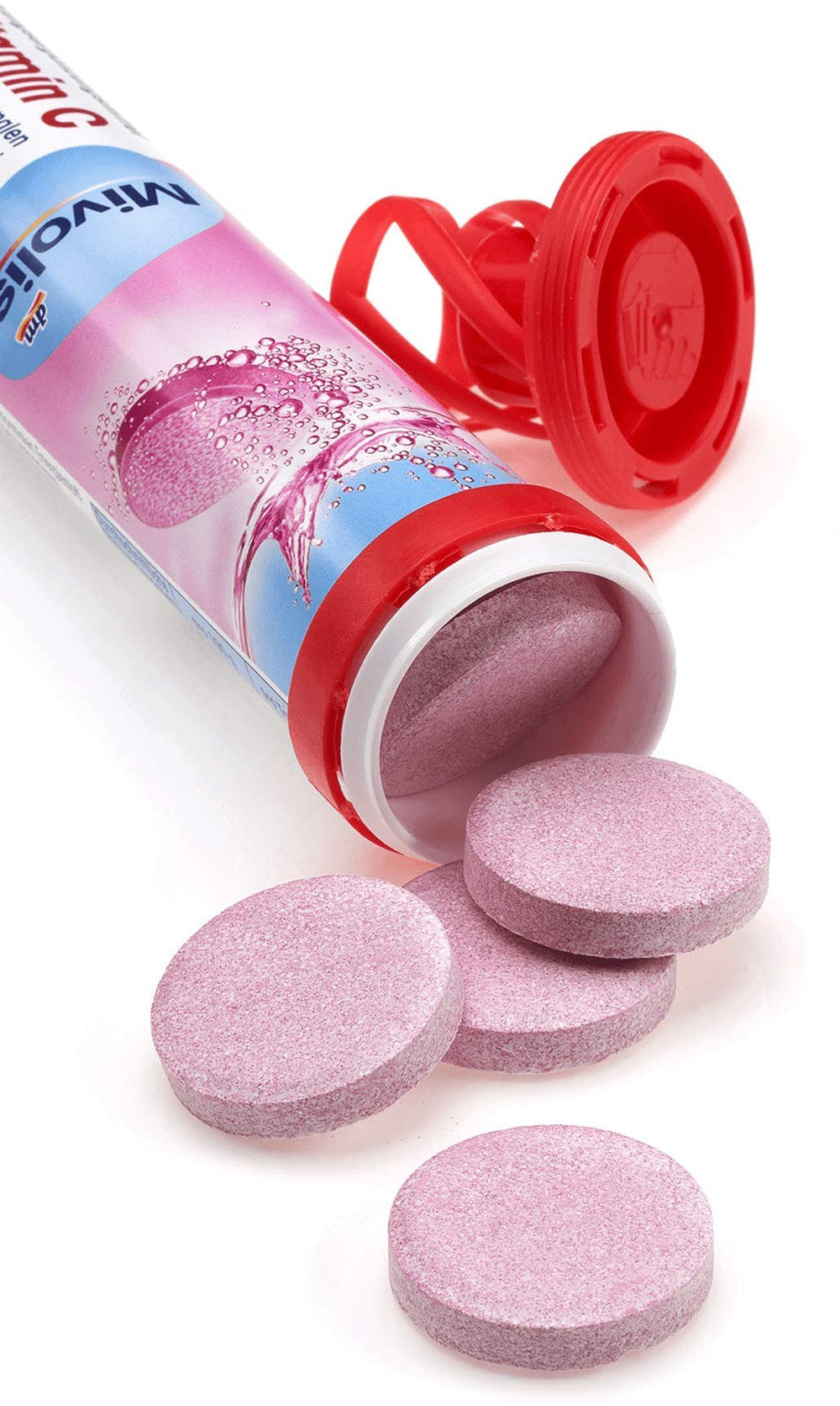 Front view of 4 packs of Mivolis iron and vitamin C effervescent tablets