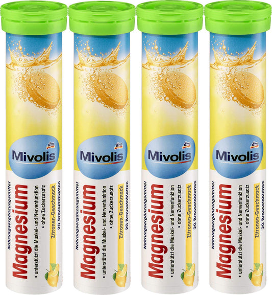 Mivolis Magnesium effervescent tablets lemon flavour packaging