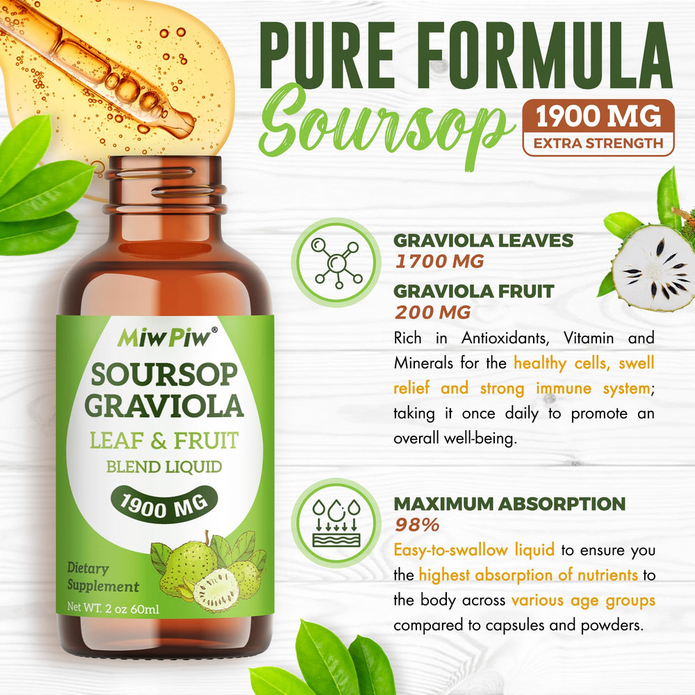Close-up of MiW Piw Soursop Liquid Drops bottle