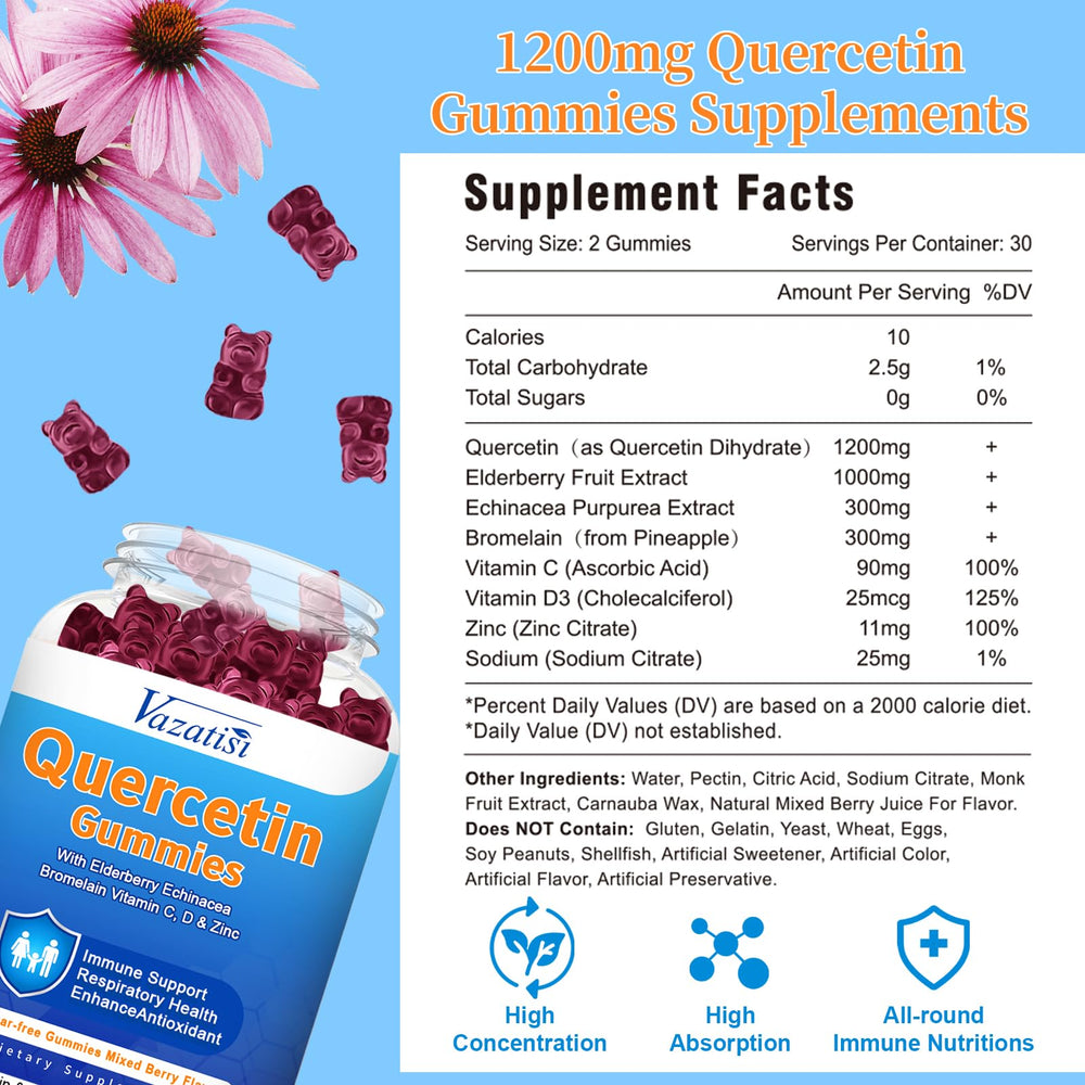 Mixed berry flavored quercetin gummies
