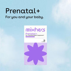Key nutrients in MIXHERS Prenatal+ including folate, iron, magnesium, zinc