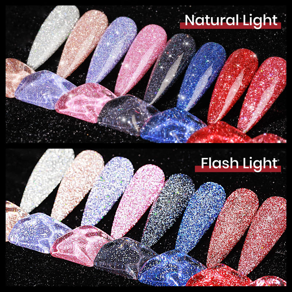 MIZHSE red and silver glitter polish adds festive sparkle to any manicure.