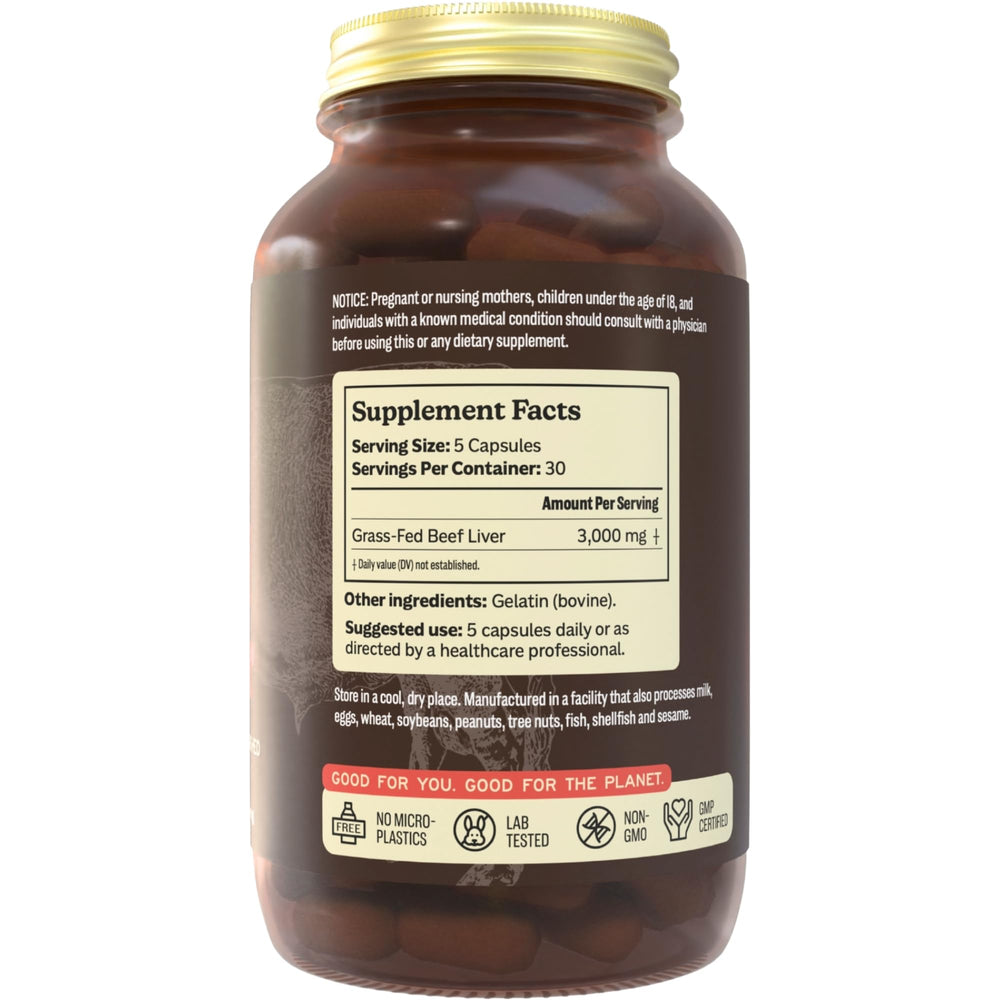 MK Supplements beef liver capsules close-up showing freeze-dried liver in capsules for nourishment.