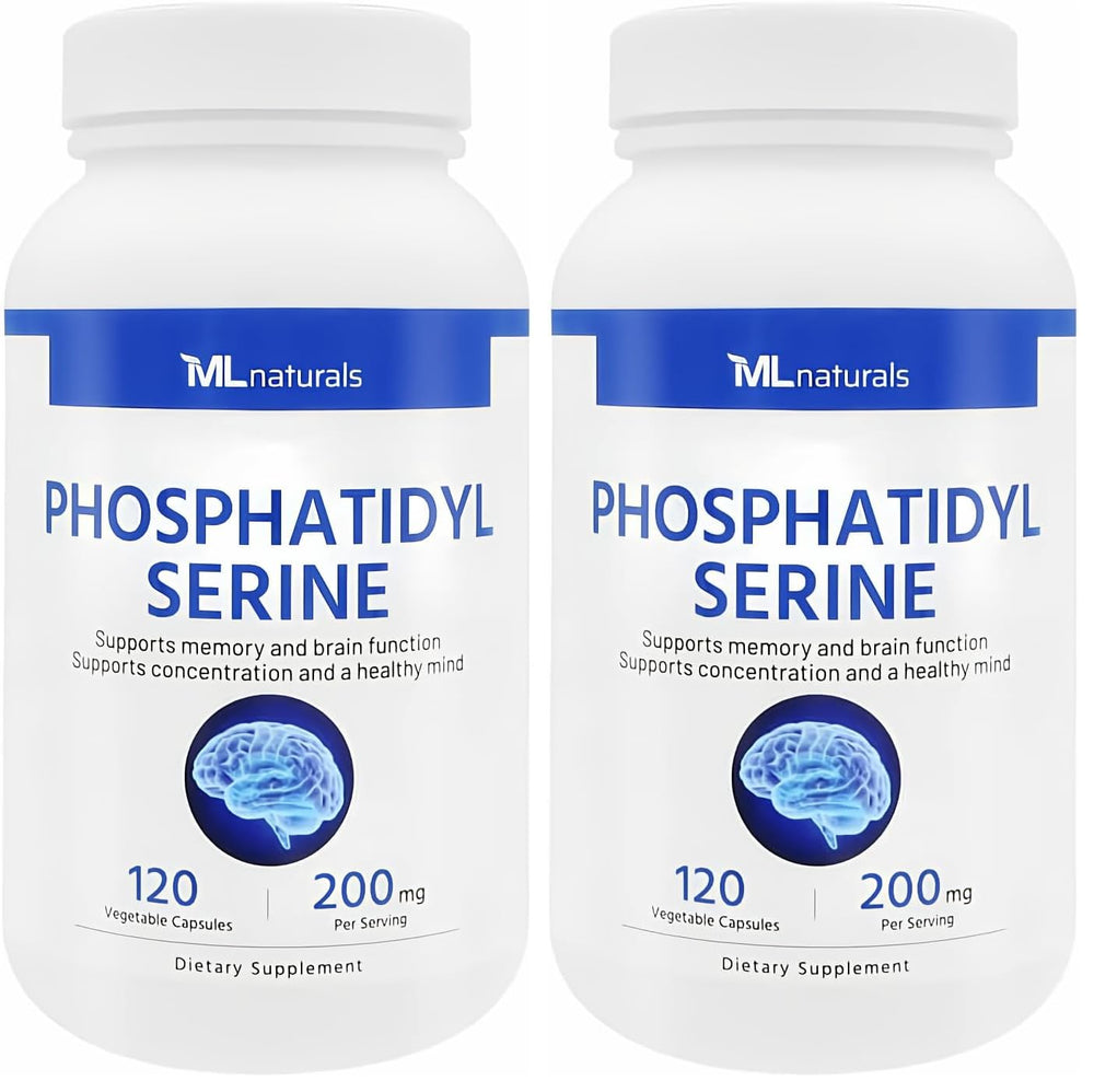 ML Naturals Phosphatidyl Serine 200 mg standard bottle with 120 vegetable capsules, front view