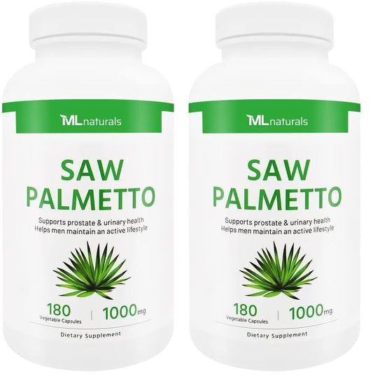 ML Naturals Saw Palmetto 1000 mg bottle with 180 vegetable capsules - Pack 2