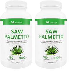 ML Naturals Saw Palmetto 1000 mg bottle with 180 vegetable capsules - Pack 2