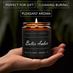 Close-up of MOASITN Baltic Amber candle with amber fragrance