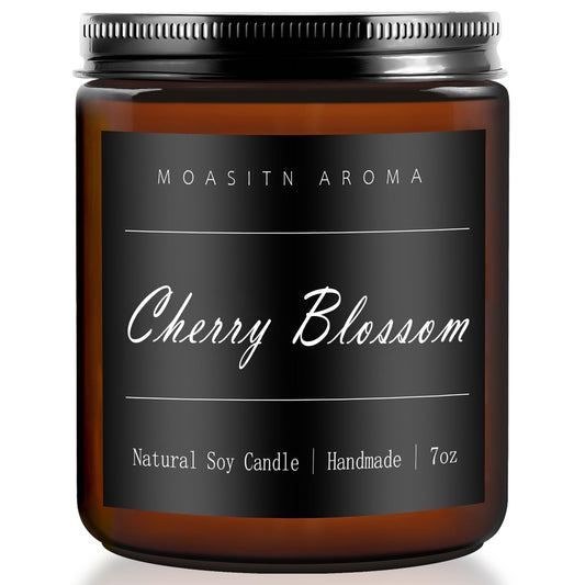 MOASITN Cherry Blossom scented candle in an amber glass jar, 7oz