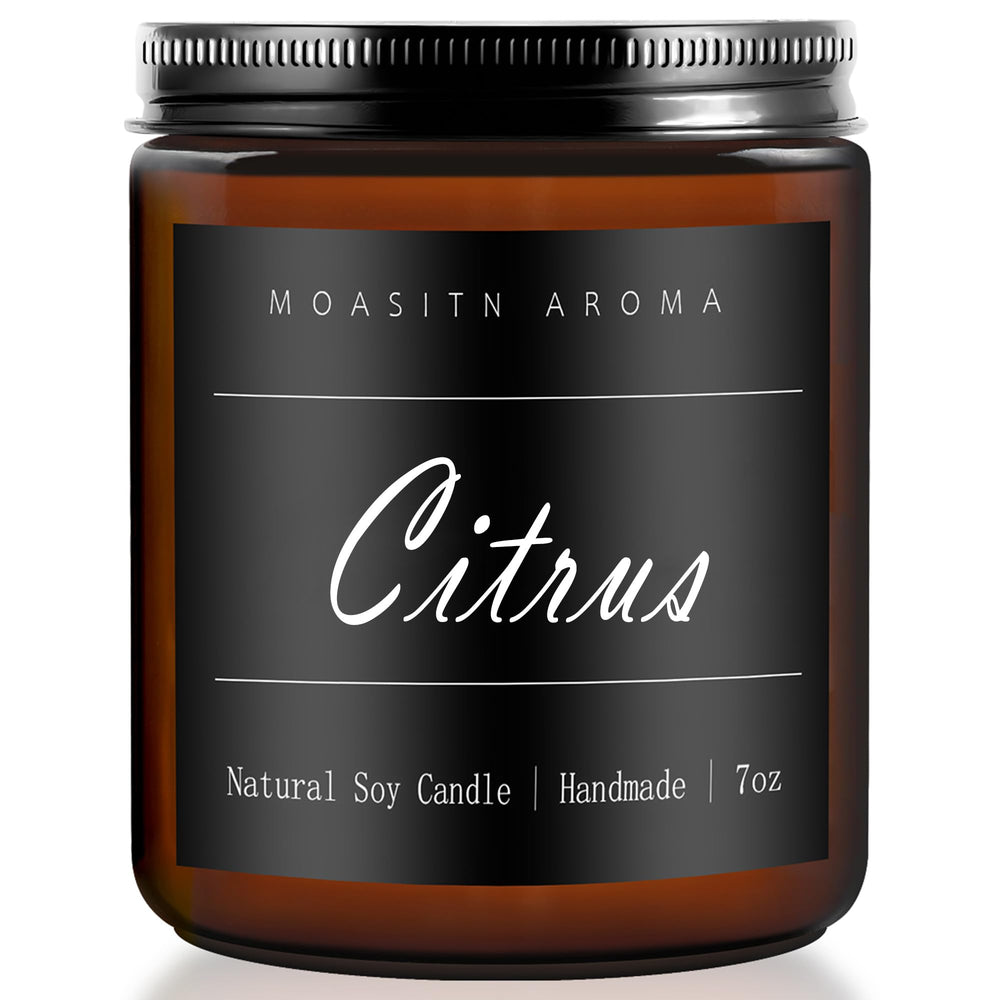 MOASITN Citrus scented candle in 7oz amber jar – front view