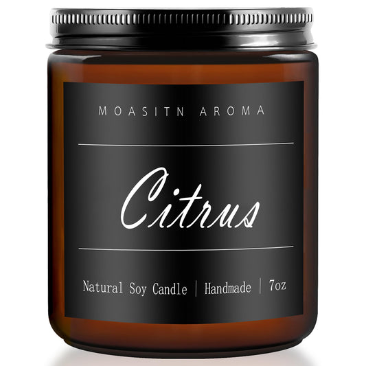 MOASITN Citrus scented candle in 7oz amber jar – front view