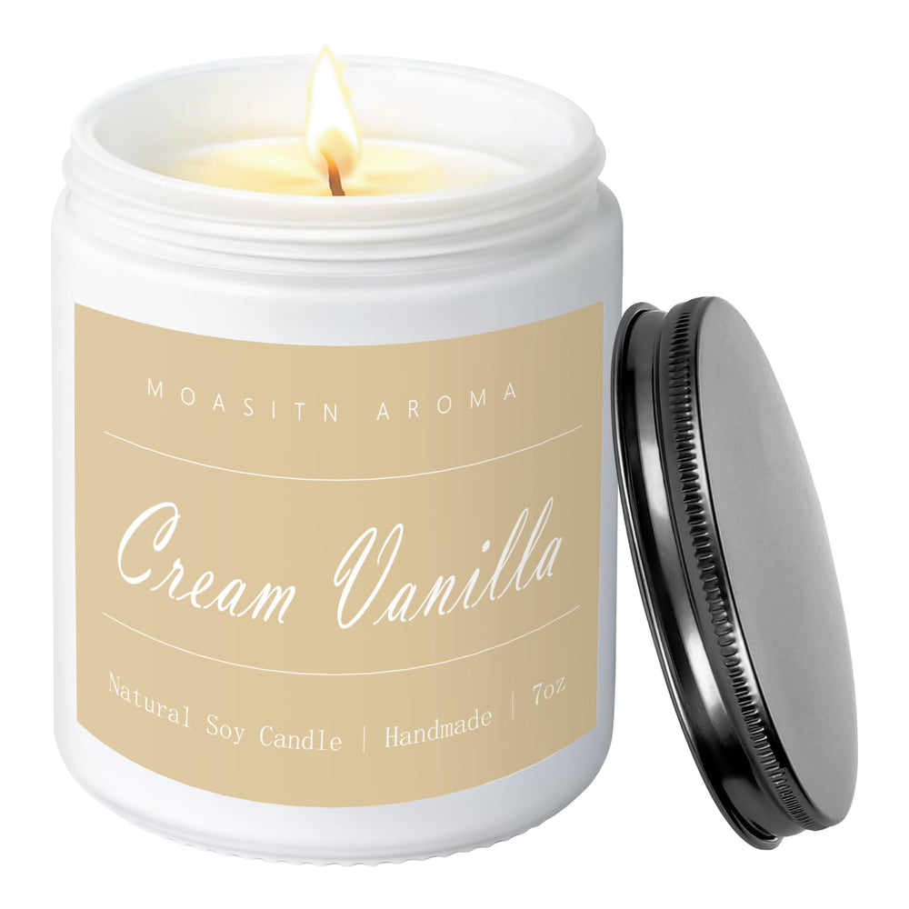 MOASITN Cream Vanilla scented candle in white 7oz jar