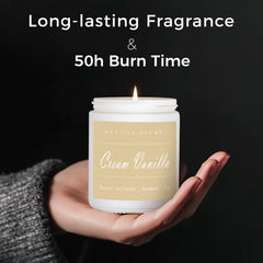 Elegant white MOASITN candle jar with vanilla aroma