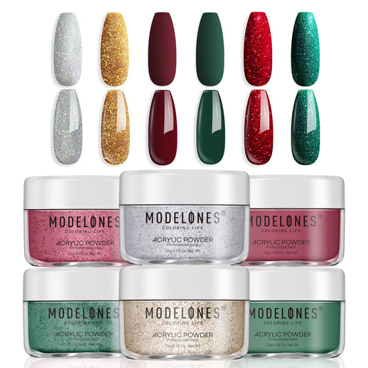 Modelones Christmas Colors acrylic powder in gold glitter for festive nail art.