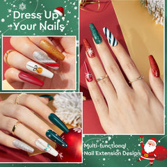 Modelones red glitter acrylic powder highlights classic Christmas nail design.