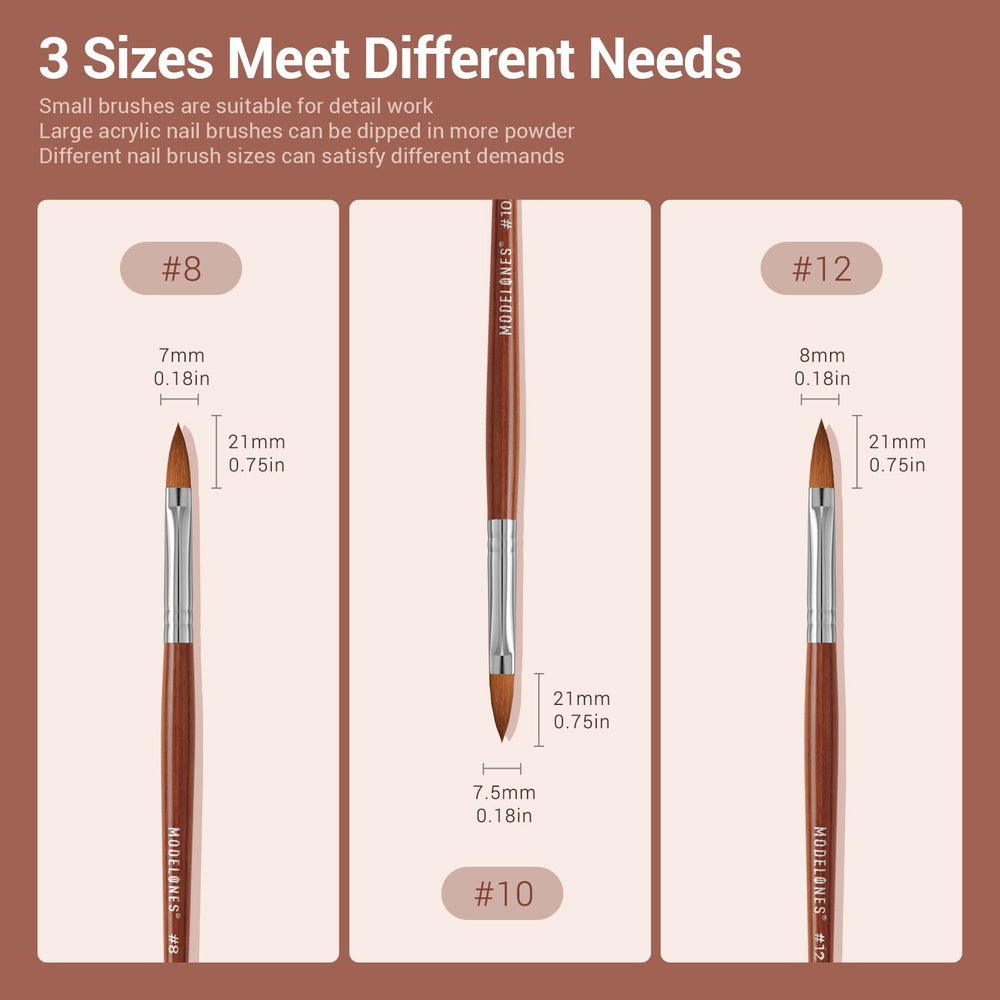 Modelones wooden-handle Kolinsky nail brush offering comfortable grip.