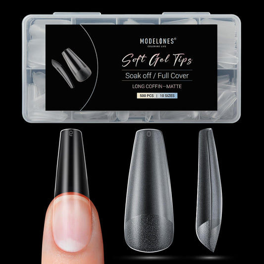 Modelones long coffin nail tips with enhanced adhesion for natural-looking extensions