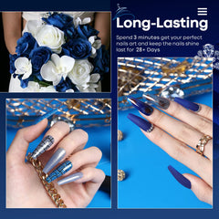 Modelones blue glitter gel polish adds festive, sparkling winter finishes.
