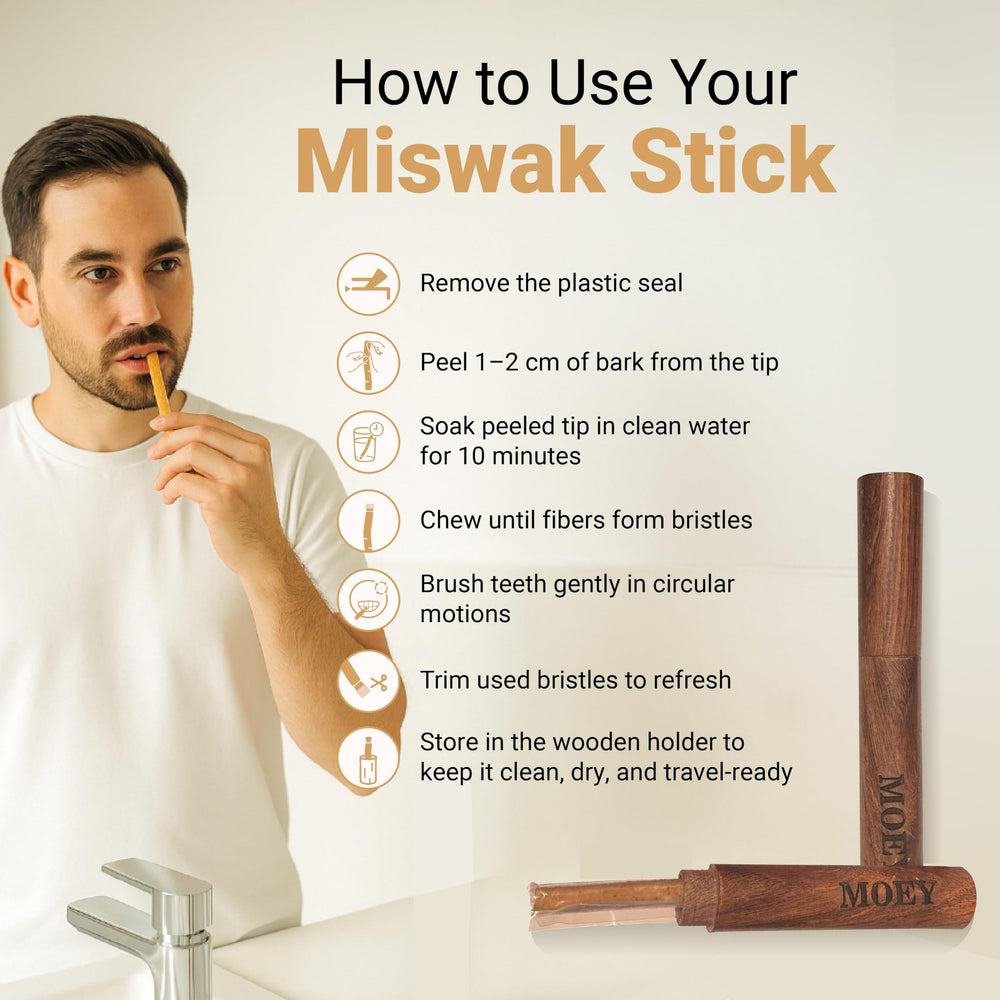 Eco-friendly, natural oral care MOEY Miswak with holder