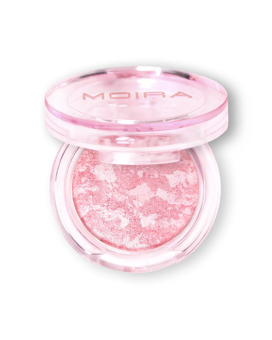 Moira Marvelous Baked Blush packaging display highlighting vegan, talc-free formula.