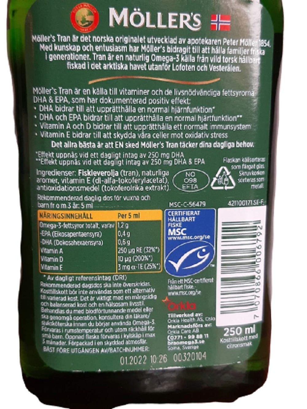MÖLLER'S cod liver oil measuring spoon shows simple daily dosing for all ages.