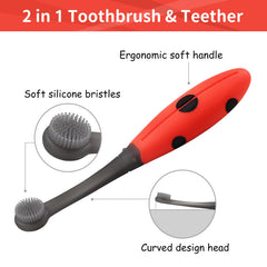 Bright red Ladybug design to engage baby during brushing