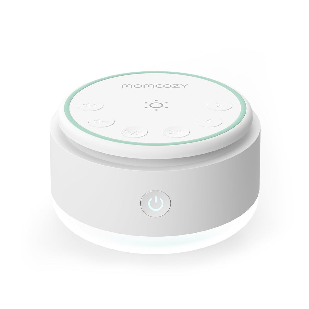 Momcozy sound machine in baby lamp front view showing gentle night light for bedtime