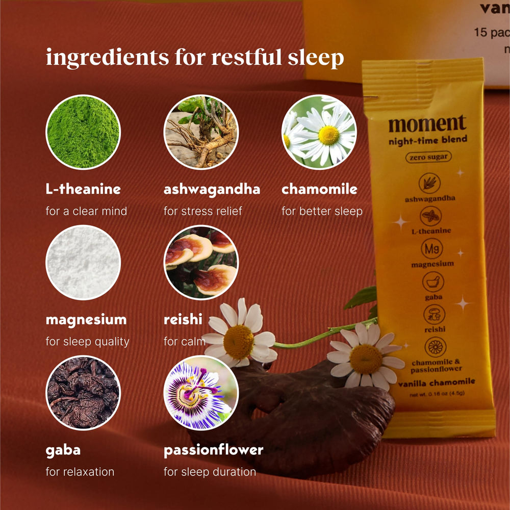 Close-up of nutrition label on Moment Sleep Tea