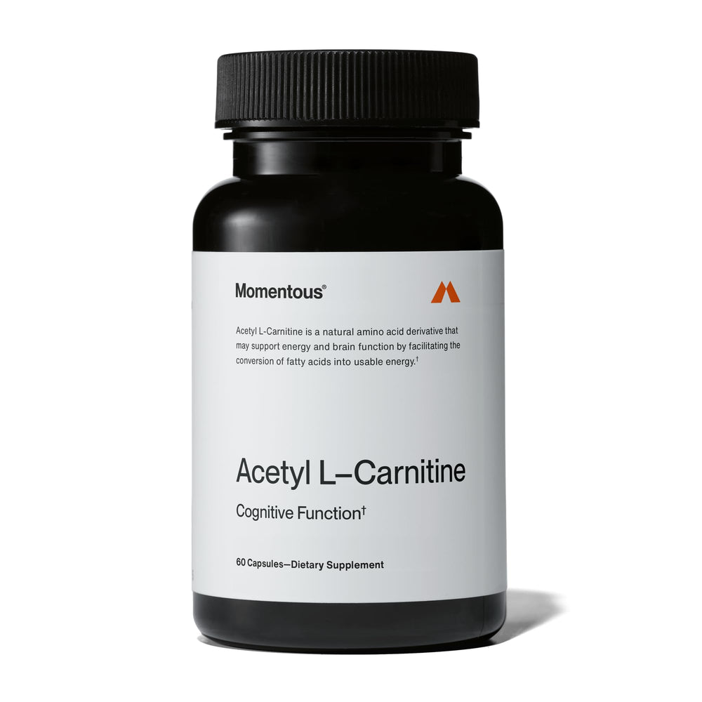 Momentous Acetyl-Carnitine bottle showing 60 servings