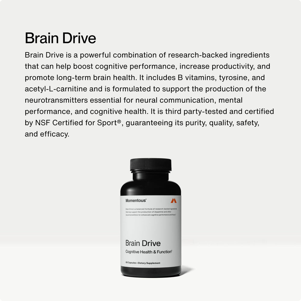 Momentous Brain Drive packaging on shelf for convenient daily brain support