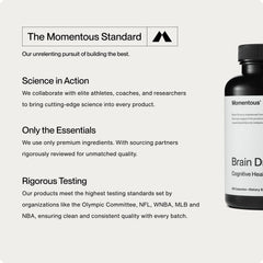 Momentous Brain Drive capsules being poured for quick cognitive routine