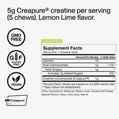 Momentous Creatine Chews lemon-lime Creapure logo indicating purity