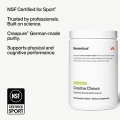 Momentous Creatine Chews lemon-lime nutrition facts card for informed choice