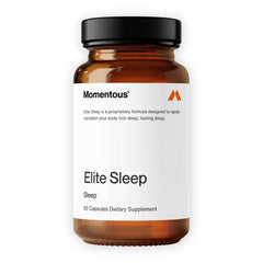 Momentous Elite Sleep capsules bottle shown for nighttime relaxation