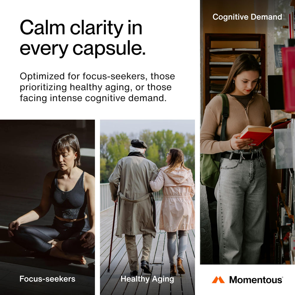 Graphic highlighting brain health benefits of Magtein forMomentous Magtein