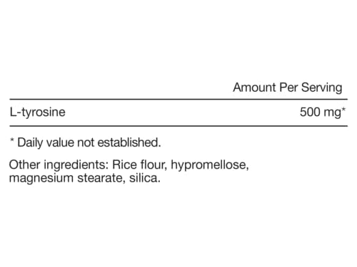 Close-up of Tyrosine capsule label highlighting L-tyrosine