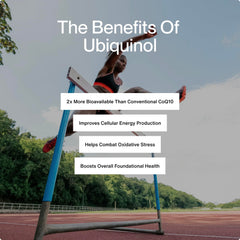 Close-up of 42 g plant-based CoQ10 ubiquinol softgels